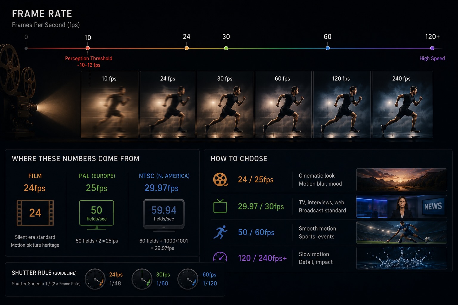Frame Rate, From the Ground Up — Why 24fps Looks Like Film and 29.97 Has a Decimal