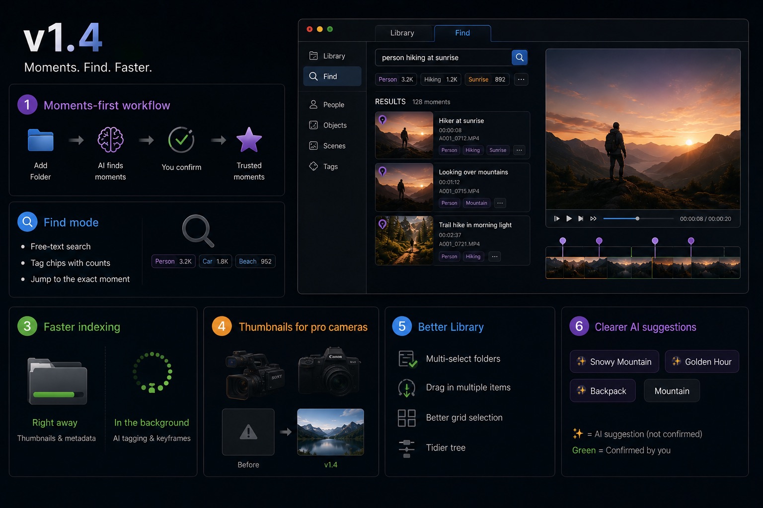 What's New in v1.4: Moments, Find Mode, and Faster Indexing